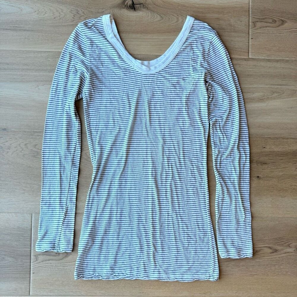 James Perse Women’s Scoop Neck Black White Striped Tee Top Size 3
